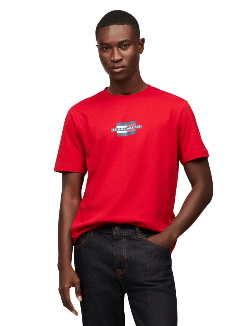 Tommy Hilfiger Short Sleeve Cotton Graphic T-Shirts with Printed Logo T-Shirt in Cotone a Maniche Corte con Logo Stampato Uomo (Pacco da 1)