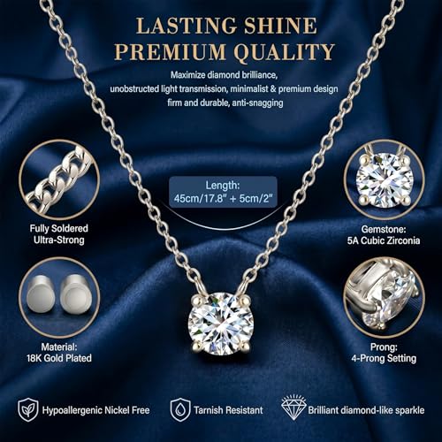 DAYMENLOVE 18K Gold Plated Pendant Necklace for Women, 1.2 Carat 7mm Cubic Zirconia Solitaire Dainty Necklace, Anniversary Birthday Mothers Day Gift Adjustable Chain by DAYMENLOVE - Used condition - Image 2