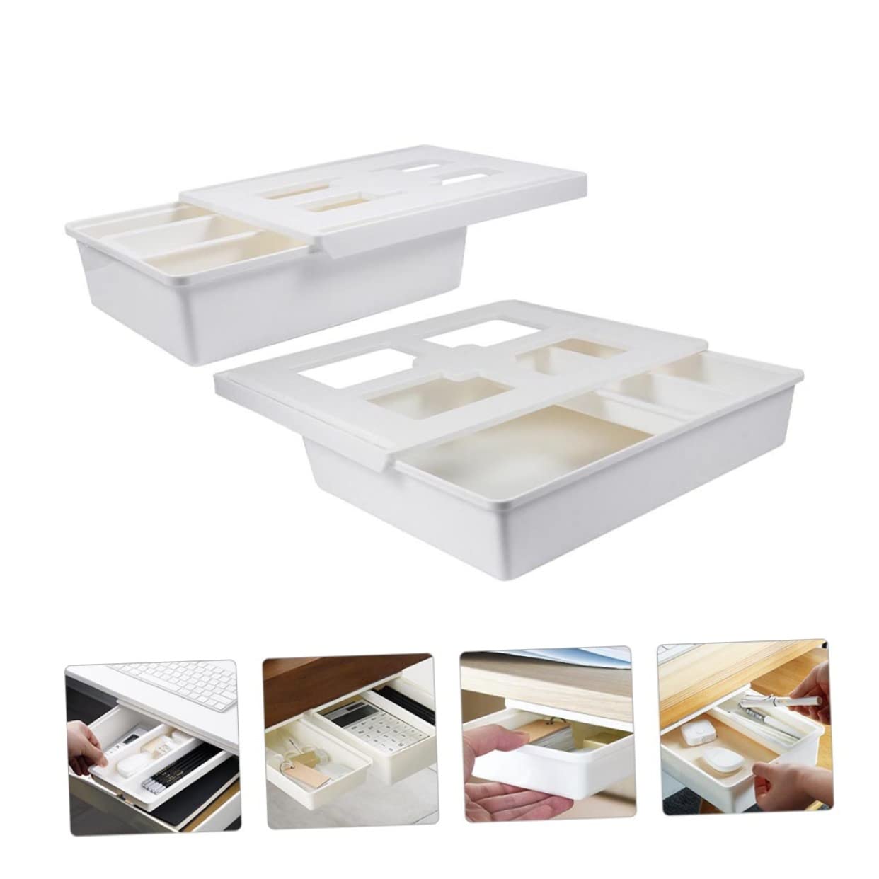 SHINEOFI 2pezzi Sottotavolo Estraibile in Materiale di Organizer per Cancelleria e Articoli per Ufficio Cassetto Invisibile per Scrivania Contenitore Portaoggetti Nascosto
