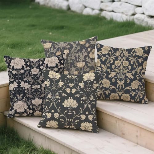 Housse de coussin 80x80cm extérieur fleurs lot de 4 en lin rétro - 4