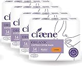 Claene Organic Cotton Cover Pads, Cruelty-Free, Menstrual Overnight Sanitary Pads for Women, Unscent