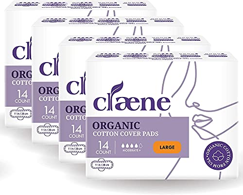 Claene Organic Cotton Cover Pads, Cruelty-Free, Menstrual Overnight Sanitary Pads For Women, Unscented, Breathable, Vegan, Organic Pads, Natural Sanitary Napkins With Wings (Large, 56 Count) #TOP8
