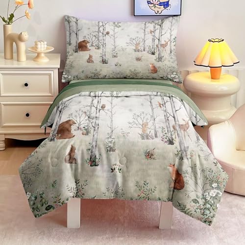 CKOU CCOO 4 Pieces Woodland Animal Toddler Bedding Set for