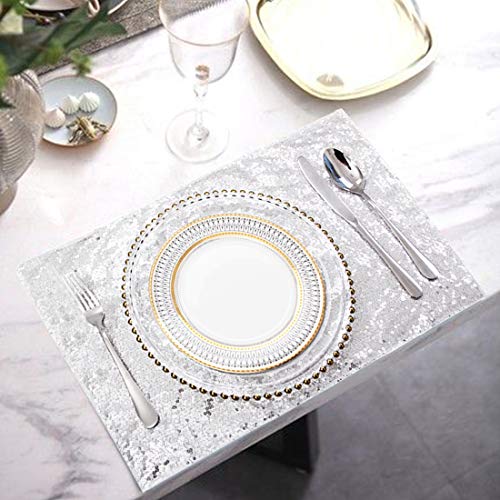 Squarepie Sequin Placemat Sparkly For Dining Table Kitchen Dinner 12 X 18 Inch Rectangle Set Of 4 Silver #TOP1