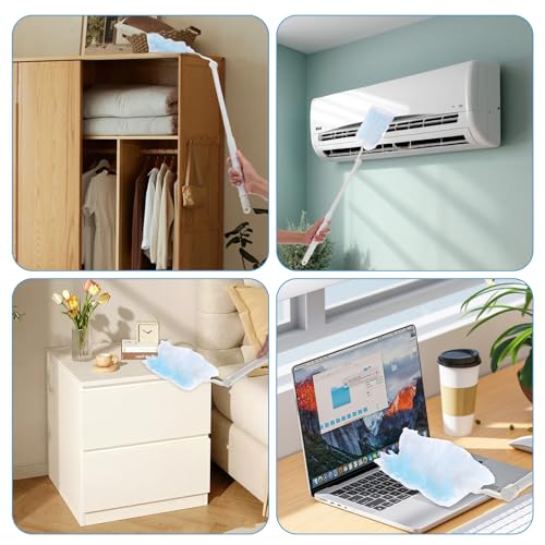 Image of 50 Pcs Duster Refills, 360 Dust Removal Brush Disposable Replacement Head with 1 Short & 1 Extendable Handle, Polyester Fiber for Electronics, Furniture, Blinds, Ceiling Fans, Walls
