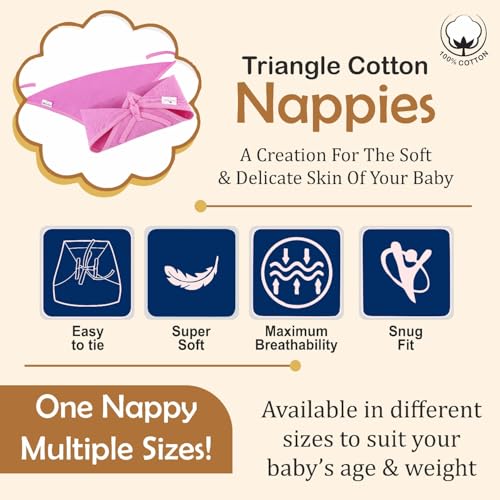 Image of Triangle Nappy For Babies, Reusable, Washable Soft Muslin Cotton Nappy /Langot for New Born Baby | Gentle on Baby Skin | 0-1 months | Pack of 10 | Printed