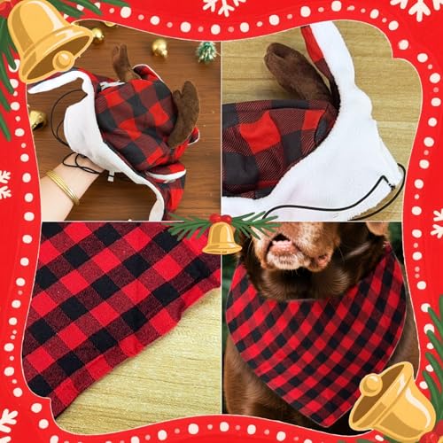 Disfraz de Navidad para perro con cuernos de reno y bufanda roja miniatura 2