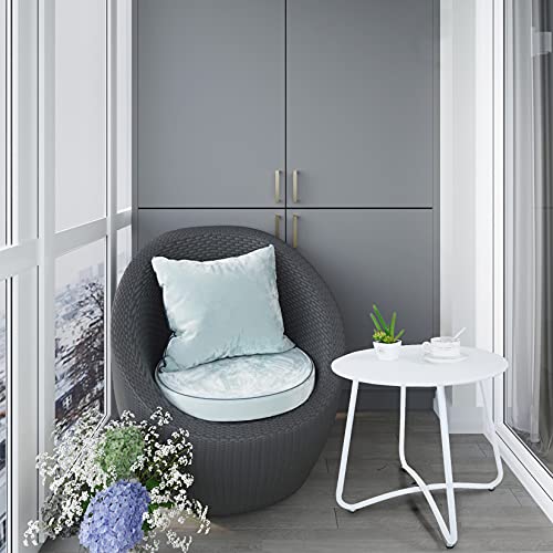 Caifang Patio Side Table, Outdoor Metal End Table Small Round Side Table Waterproof Portable Coffee Table For Garden, Porch, Balcony, Yard, White #TOP4