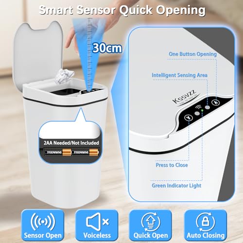 Kssvzz 2er Set Mülleimer Bad mit Sensor, 10L Automatischer Mülleimer mit Deckel, Elektrischer Mülleimer für Büro, Schlafzimmer, Küchen (Weiß) – Bild 5