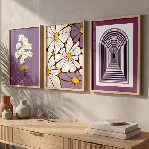 Image of kotart Boho Floral Art Home Decoration Painting | Floral Aesthetic Paintings With Frame For Living Room Bed Room Hotel Wall Decor Digital Reprint Set of 3 (19X25 inch)