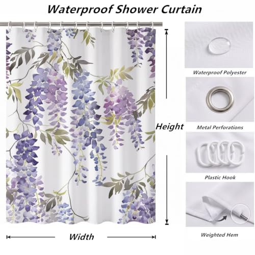 Rideau de Douche Impermeable et Lavable en Machine Violet 120x180cm Fleur - 7