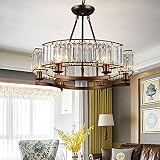 25" Retro Round Crystal Chandelier Flush Mount Ceiling Light,6-Light Round Island Pendant Lighting F