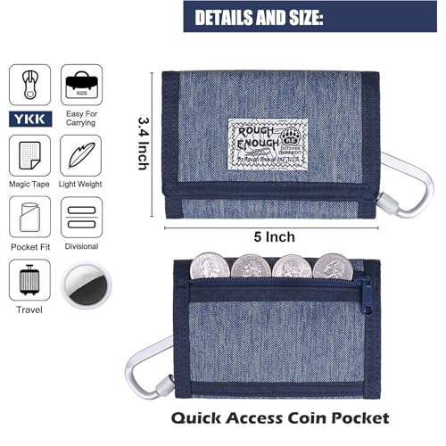 Rough Enough Kids Wallet for Boys Teen Men with Neck Lanyard Keychain in Cool Classic Denim Blue Canvas4