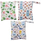 MOBUTOFU 3 Stück Wetbags mit Cartoon Druck TPU Material 3 Kleine Wiederverwendbare Windeltaschen für Nasse Kleidung und Stoffwindeln Am Strand und Unterwegs