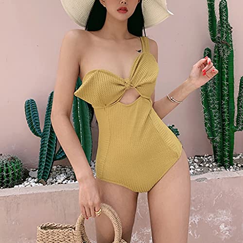 Maillot de bain rembourré à col V plongeant jaune pour galbe parfait à la plage