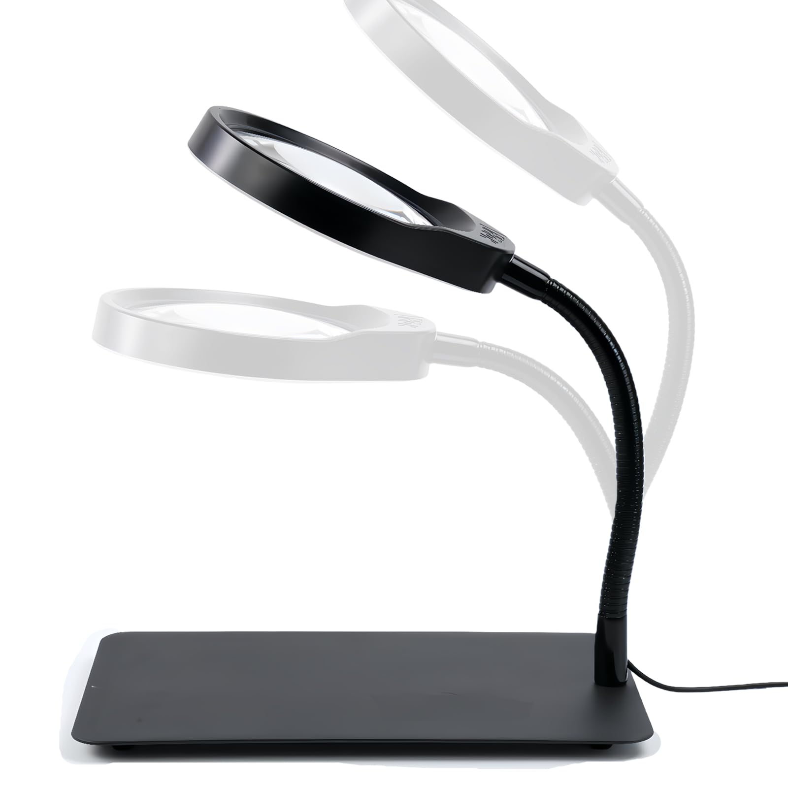 Lupa con luz y soporte, 10 aumentos, flexible, cuello de cisne, lámpara LED de escritorio, manos libres, para manualidades, lectura, pintura, pasatiempos, trabajo cercano (negro)