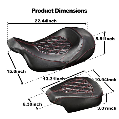 Low-Profile Seats Rider Passenger Pillion Leather Seat With Front Driver Rider Backrest Pad For Harley 2009-2022 Touring Road King Street Glide Road Glide Electra Glide, Seat Cushion + Backrest #TOP4