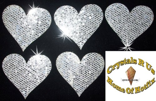 Silver 10 Fabric Sequin 40mm Hearts Iron-On