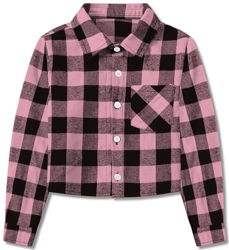 Image of SANGTREE Women and Girls Long Sleeve Flannel Casual Button Down Plaid Shirt