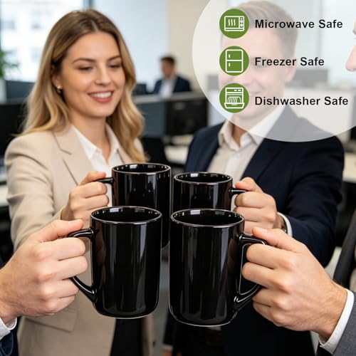 Set de 4 Mugs Grandes de Café 16 oz en Porcelana Negra miniatura 6