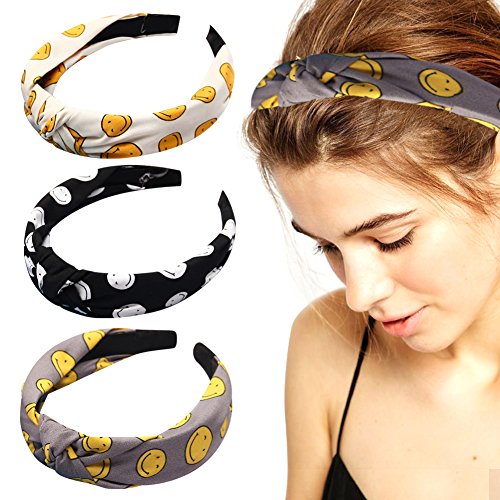 Bows Fashion Headbands Emoji Hair Bands Set of 3 Hard Headband Knot Turban Hair Bow Hair Wrap Accessories for Women Girls (3pcs)