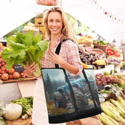 Monster Truck Blue Large Insulated Reusable Tote Bag for Grocery Shopping for Women Men, Cooler Bag with Zippered Top & Handles for Travel Beach Picnic2