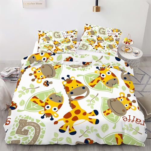 phonxia Bettwäche-Set 180 X 200 cm Hirsch Kinder Bettbezug mit ReißVerschluss - 4 Teilige Bettwäsche Mikrofaser Gelbes Tier WendeBettwäsche...