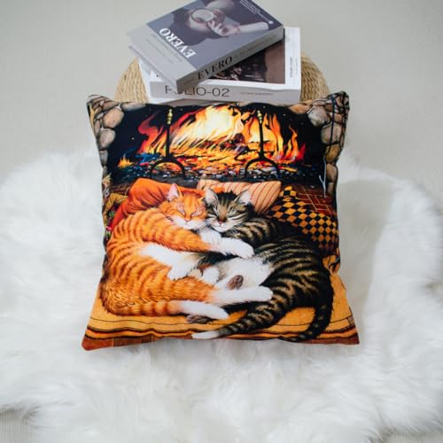 DILOXNSU Cat Gift Cushion Covers 45 x 45 cm Snuggle Sleeping Cat Double-Sided Decorative Pillows Covers for Sofa Livingroom Bed Home Outdoor Garden Decor Cushions Covers 18 x 18 inch - Image 2