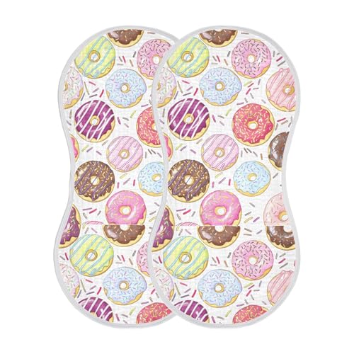 xigua Colorful Donuts Muslin Baby Burp Cloths Set of 4, Super Soft & Absorbent Burping Rags, Cotton Burp Clothes Shower Gift for Newborn, Baby Girls and Boys2