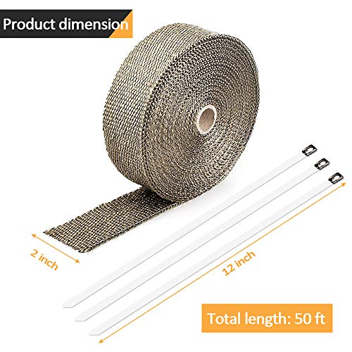 Liberrway Exhaust Wrap Header Wrap Exhaust Heat Wrap For Exhaust Pipes Tap Kit For Car Motorcycle, 2 Rolls Of 2" X50Ft With 20 Stainless Ties And Gloves #TOP2