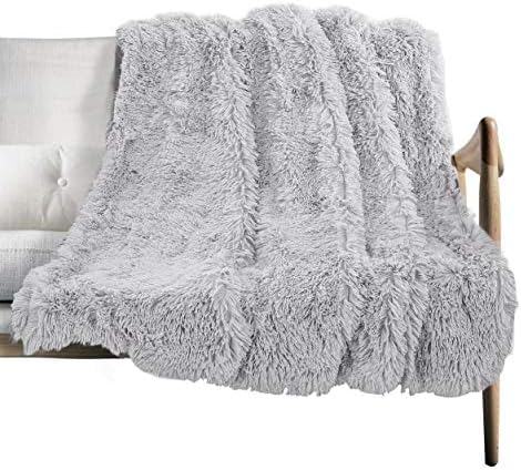 Faux Fur Throw Blanket, Super Soft Lightweight Shaggy Fuzzy Blanket Warm Cozy Plush Fluffy Decorative Blanket for Couch,Bed, Chair(60"x80", Light Grey)