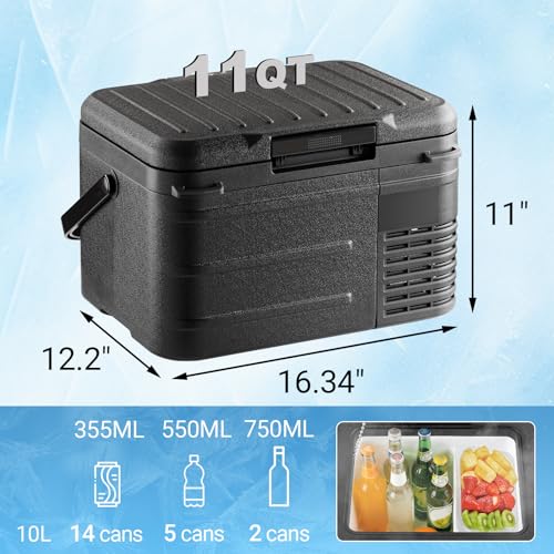 Image of 12 Volt Refrigerator, 11QT Mini Portable Car Fridge, Freezer Compressor Electric Cooler -4℉~68℉, 12 /24V DC 100-240V AC for Truck Van RV SUV Travel Camping Road Boat Trips