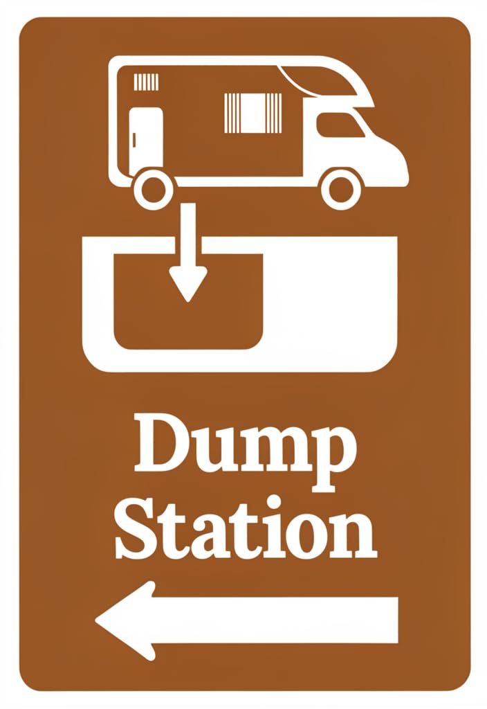 peiyeety Dump Station Tin Sign 12x8 Inch, Retro RV Camping Directional Metal Wall Decor, Brown Vintage Arrow Sign for Campground, Garage, Shed, Camper, and Travel-Themed Gift