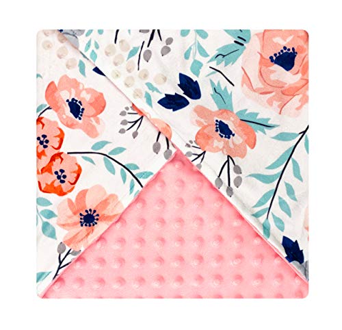 Image of Giggle Angel Baby Plush Minky Blanket Double Layer with Dotted Backing for Baby Girl or Baby Boy (Flower Pattern)