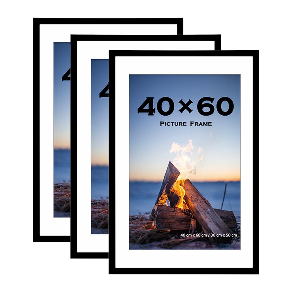 Scholar Tree Black 60X40cm Picture Frame Set Of 3 With Mounts For 30X50cm, 40X60 Frame Wall Mountable,16X24 Inch Picture Frame