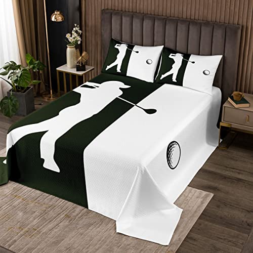 feelingyou Juego de ropa de cama para niños y adultos, 240 x 260 cm, diseño de silueta de color verde y blanco, con 2 fundas de almohada, suave poliéster acolchado