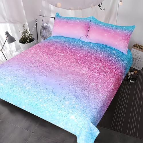 Tabeskly Kids Girls Rainbow Bedding Duvet Covers Set Single, Cute Soft Zipper Childrens Full Bed 3 Piece Quilt Covers and Pillowcases Small Mildly Cosy Budget Bedclothes 135×200cm