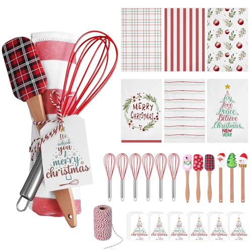 Mimorou 6 Sets Christmas Whisks Kitchen Gifts Stainless Steel Whisks Silicone Spatulas...