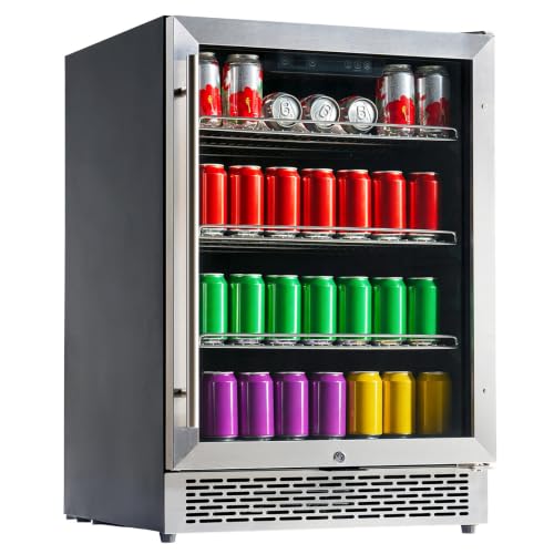 Image of Albott Beverage Refrigerator-24 In fridge with Glass Door, Adjustable Shelves and LED Touch Panel, Under Counter Design for Wine Beer, Built-In or Freestanding Use, 34-64℉