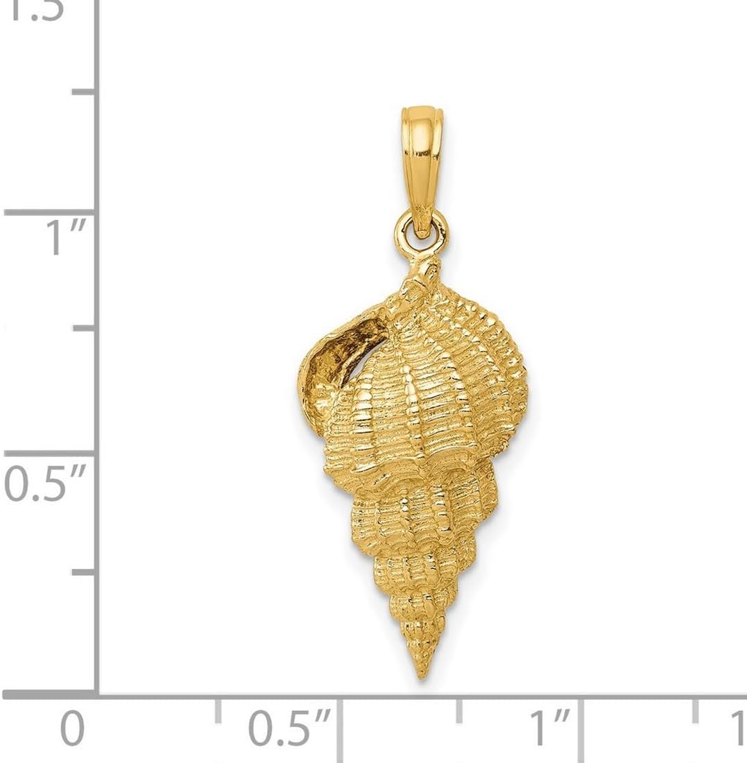 JewelryWeb 14k Yellow Gold Solid Concave Textured Polished Conch Shell Pendant Necklace 30x11mm Wide Pendant for Women - Image 2