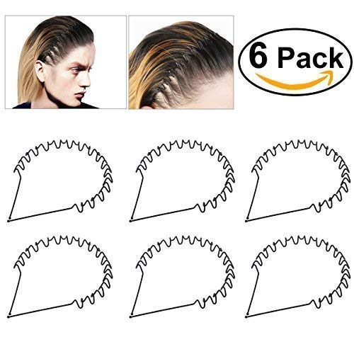 WhopperIndia Zigzag Deportes Deportes Banda para el Cabello Antideslizante Ondulado Negro Metal Hoop Banda para el Cabello Unisex Chica Hombres Diadema Mujer Accesorios Paquete de 6