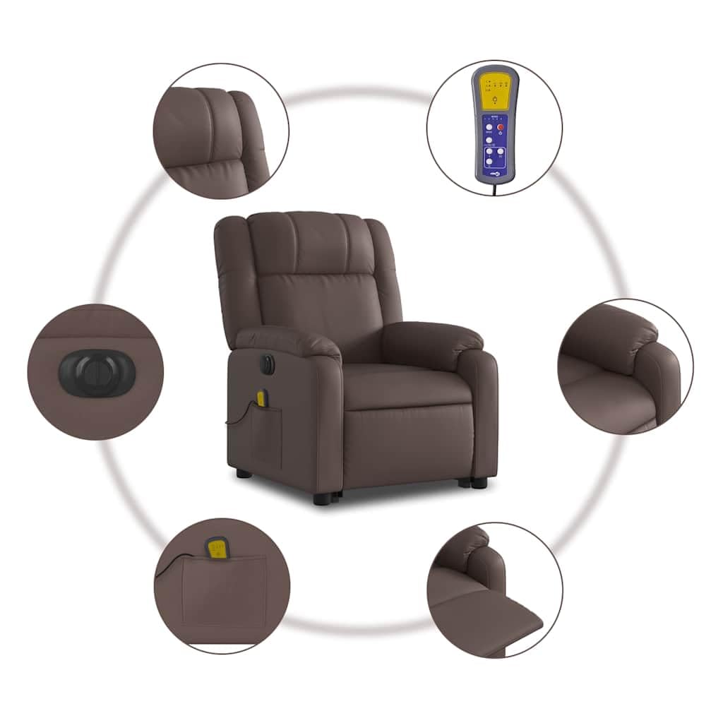 Sillón elevador eléctrico reclinable con masaje de 6 puntos, función elevación y vibración, respaldo ajustable hasta 135°, estructura estable de madera y metal,