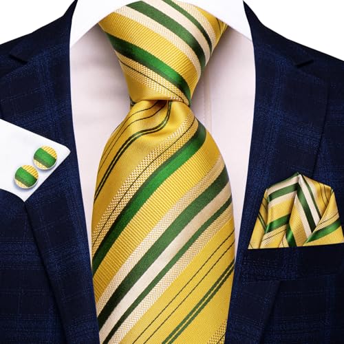 Image of Hi-Tie Men's Tie Sets Silk Paisley Striped Necktie Pocket Square Cuff-links Sets Wedding Business Holiday