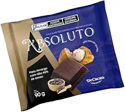 DeCacau Chocolate Absoluto, 2 Barras de 90g, Sem Glúten, Origem América do Sul, 180g (Meio amargo com nibs 46% cacau)