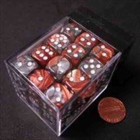 Chessex Manufacturing 26824 D6 Cube Gemini Set Of 36 Dice, 12 mm - Copper & Steel With White Numbering by Chessex Manufacturing