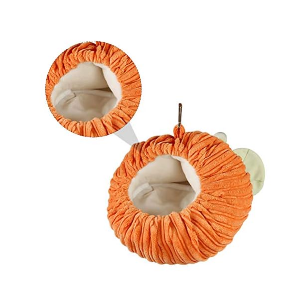 Balacoo hamster cage hammock warm winter pumpkin shape flannel guinea pig hanging cage hedgehog nest soft bed for halloween small pet animals (orange) - image 3