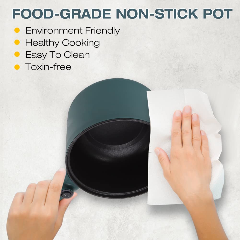Casserole électrique avec couvercle 1,8 L pour nouilles électriques multicuiseur avec couvercle Cuisinière électrique à long manche pour dortoir de voyage Spatule à chauffage rapide et œuf