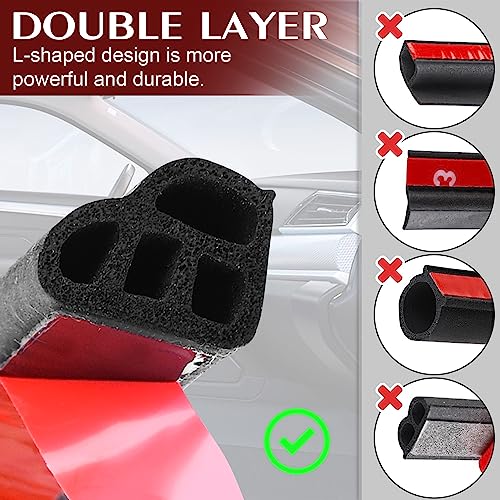 Image of Car Weather Stripping Self Adhesive 66Ft Double Layer L Shape Automotive Soundproofing Weatherstrip Adhesive Universal Car Door Rubber Seal Strips with Adhesive Backing for Car RV Truck Doors Window