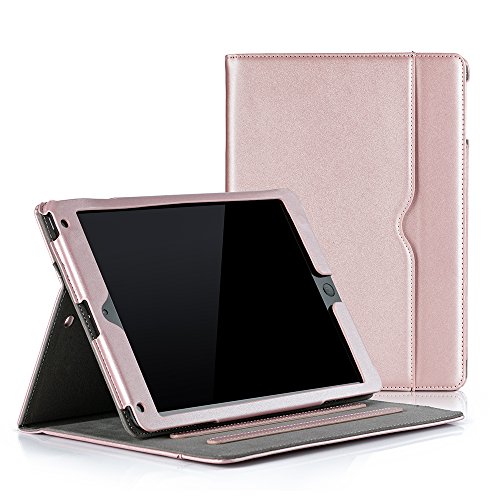 Ruban Case Compatible With Ipad 9.7 Inch 2018/2017 / Ipad Air 2 / Ipad Air 1 - [Corner Protection] Multi-Angle Viewing Folio Stand Cover With Pocket, Auto Wake/Sleep (Rose Gold) #TOP23