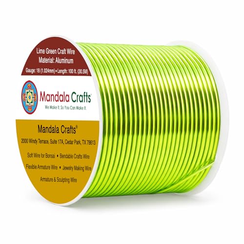 Image of Mandala Crafts 18 Gauge Lime Green Anodized Aluminum Craft Wire, 100 FT | Colored, Flexible, Bendable, for Bonsai, Armature, Sculpting, Wire Wrapping, Jewelry Making, Weather & Tarnish Resistant